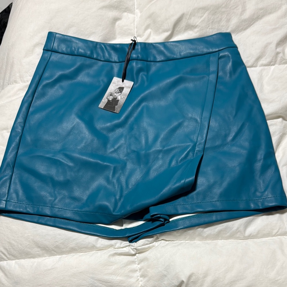 Teal Faux Leather Shorts